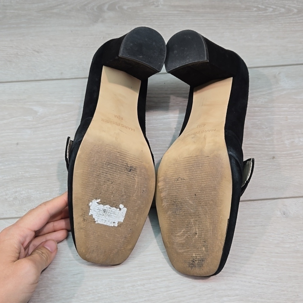 Marc Fisher Women Garlan Leather Square Toe Heels Sandals shoes sz 8.5M - Picture 10 of 12